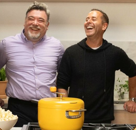 Popsmith founders Tal and Dave laughing in the kitchen